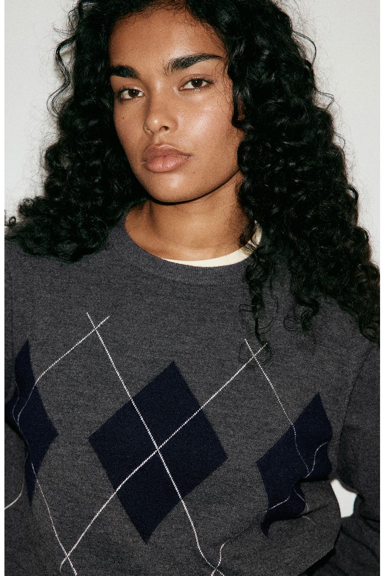 Argyle Crewneck Sweater, Alternate, color, MEDIUM HEATHER GREY