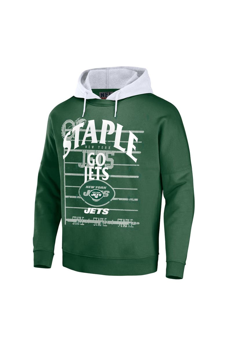 STAPLE Men's NFL x Staple Green New York Jets Throwback Vintage Wash Pullover Hoodie, Alternate, color, 