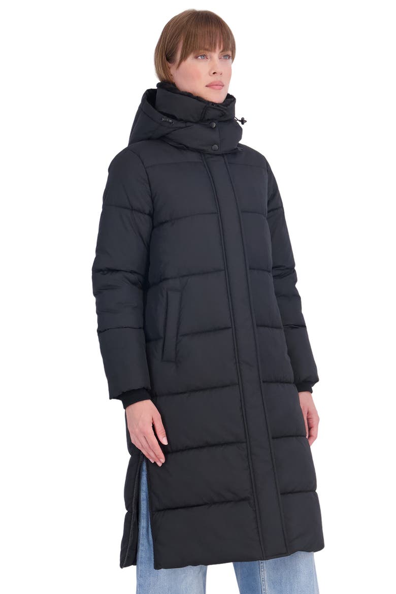 Faux Fur Lined Long Puffer Parka with Hood, Alternate, color, BLACK