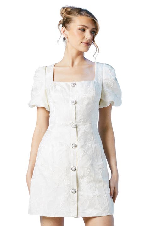 Jewel Button Bridal Mini Dress