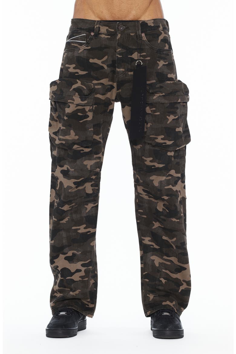 Grunge Camo Baggy Fit Cargo Jeans, Main, color, JAVA CAMO