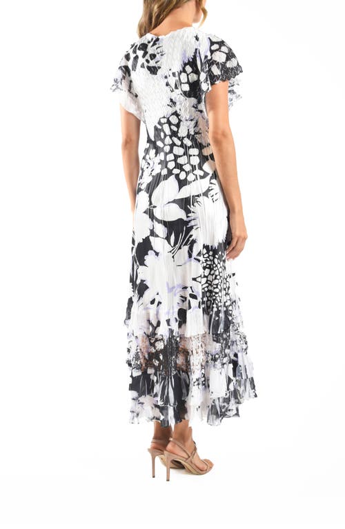 KOMAROV KOMAROV LACE INSET CHARMEUSE & CHIFFON MAXI COCKTAIL DRESS