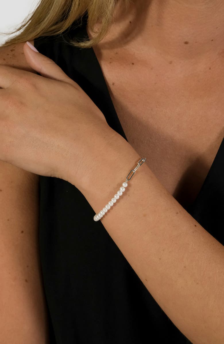 Sterling Forever River Pearl & Paper Clip Chain Bracelet, Alternate, color, Silver