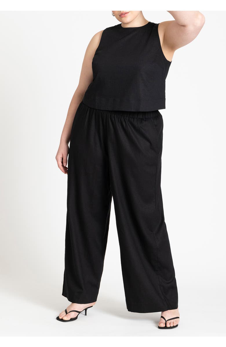 ELOQUII Linen-Blend Boxy Scoop Neck Crop Tank, Alternate, color, Black Oynx