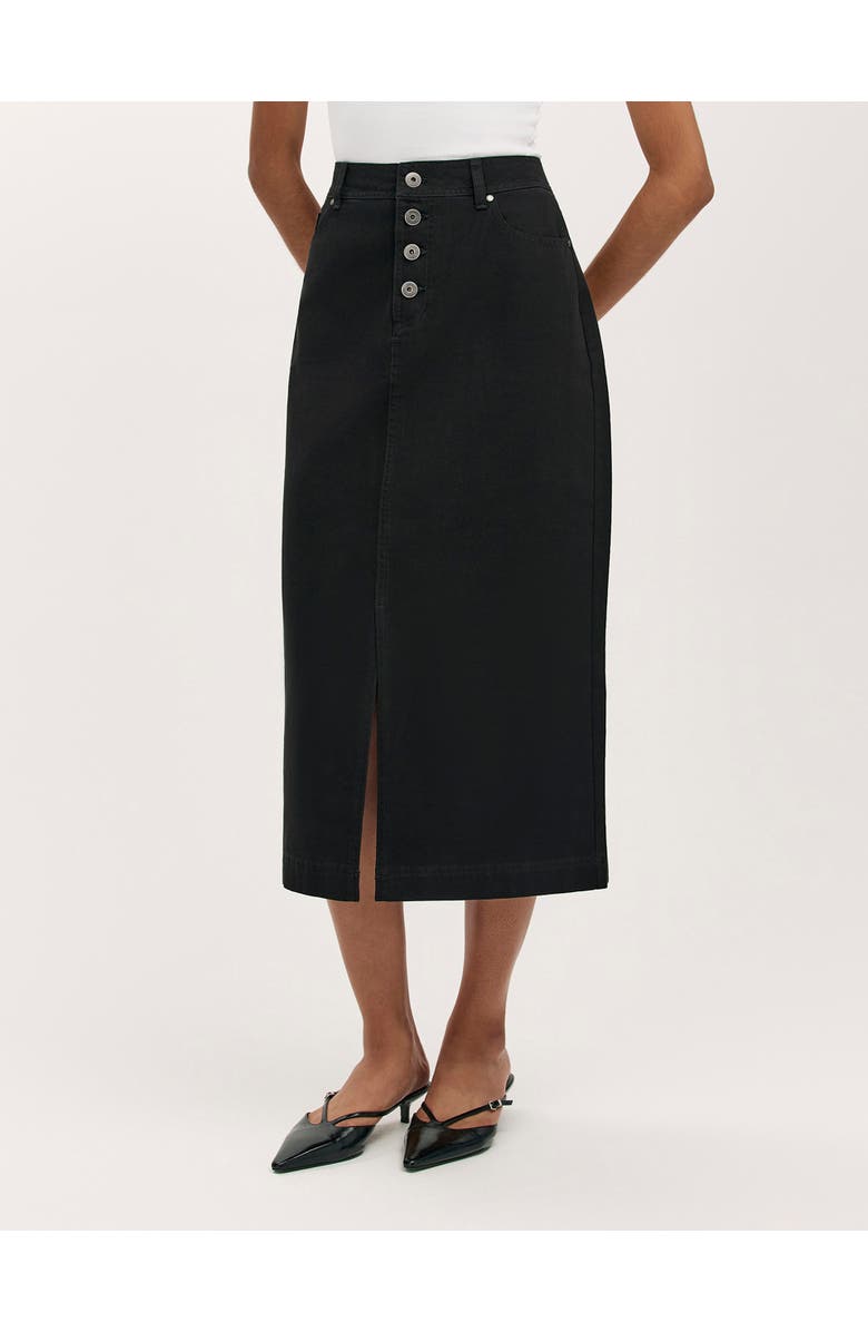 Finery London Beth Cotton Button-Front Midi Skirt, Main, color, Black