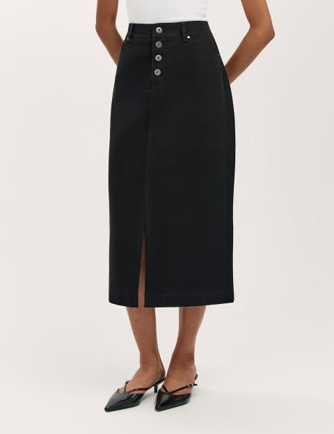 Beth Cotton Button-Front Midi Skirt