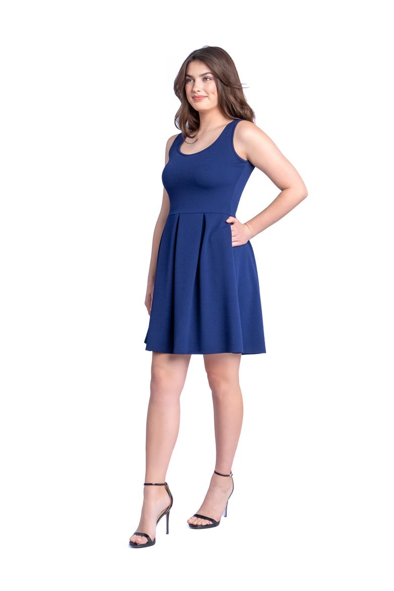 Sleeveless Pleated Skater Dress with Pockets, Alternate, color, Navy