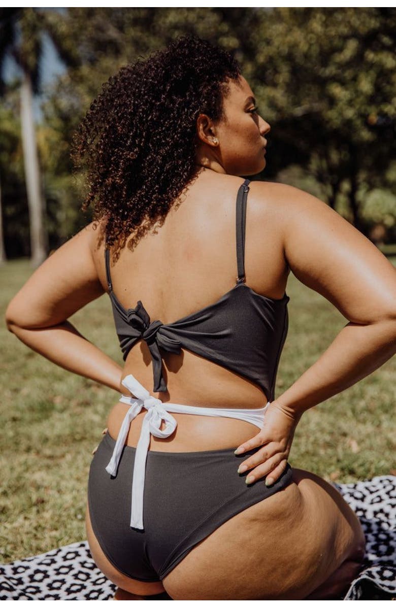 Mary Mercedes Vee Convertible One Piece Swimsuit, Alternate, color, Charcoal Grey