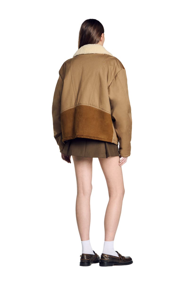 SANDRO Shearling collar jacket, Alternate, color, 