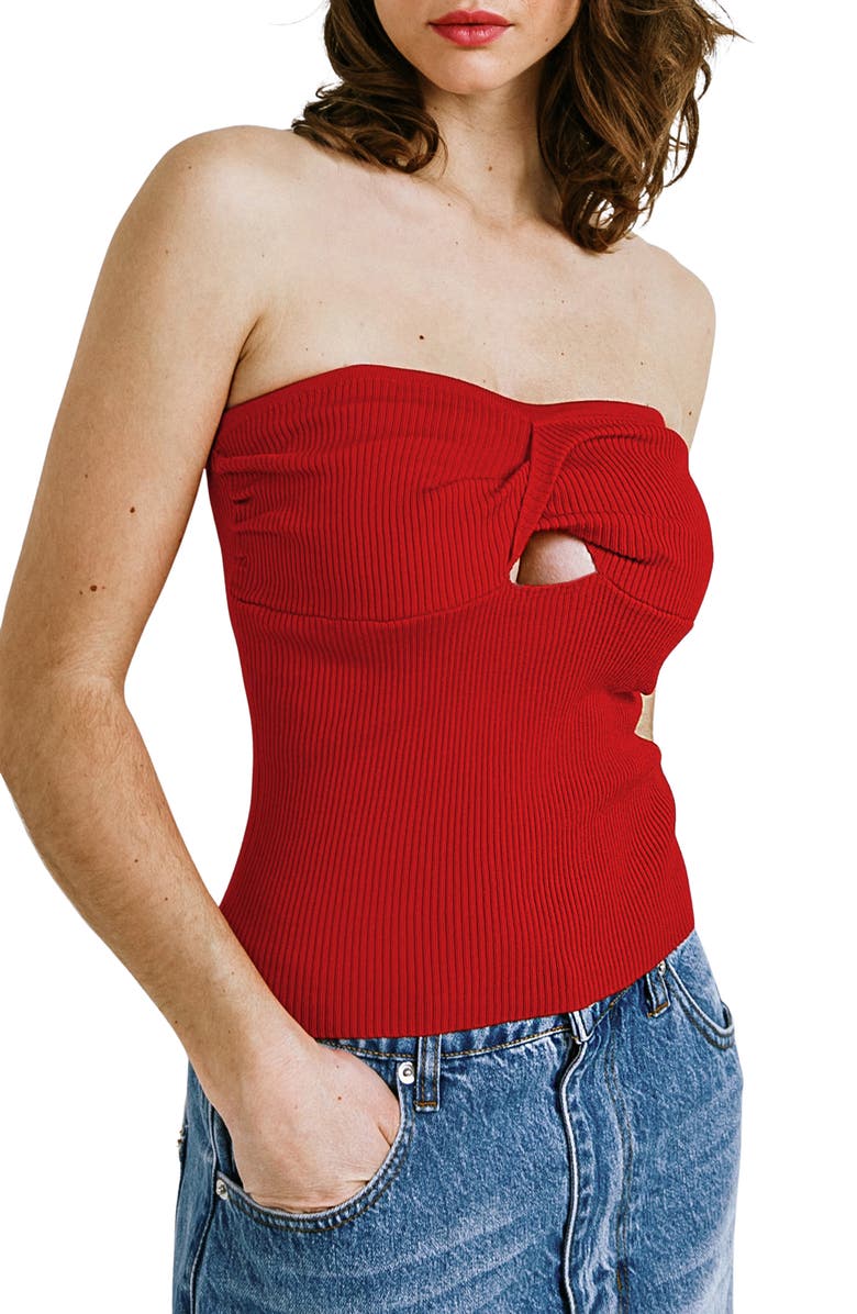 FREEMARKET Keyhole Cutout Rib Tube Top, Main, color, Red