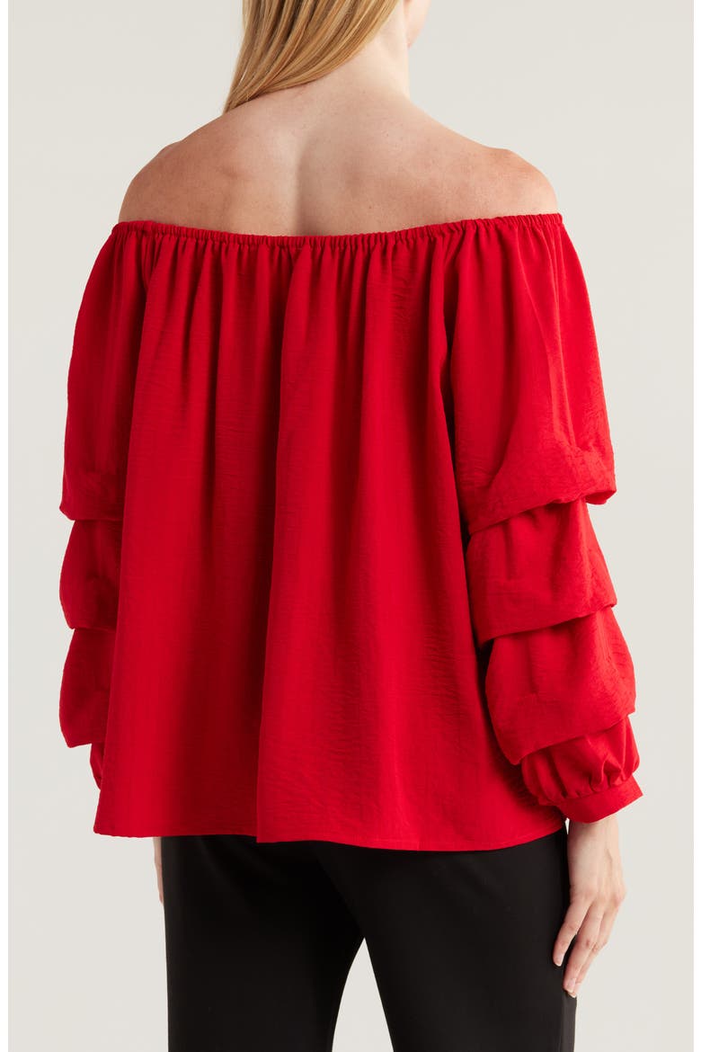 Lantern Sleeve Off the Shoulder Top, Alternate, color, RED
