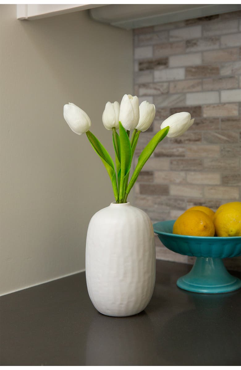 FLORA BUNDA 13" Real-touch Tulips in  6.25" Ceramic Vase, Alternate, color, 