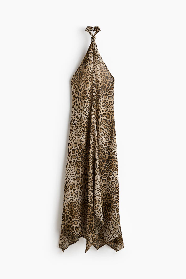Knot-detail Halterneck Dress, Main, color, Brown/leopard print