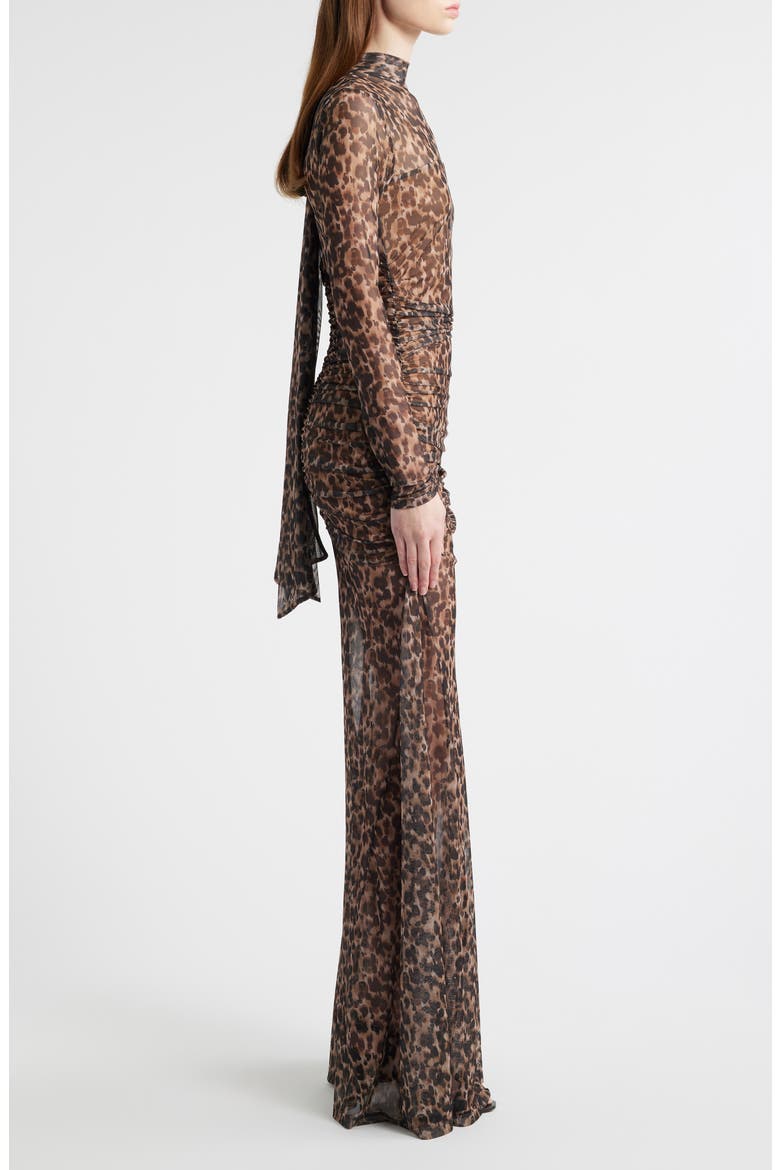 Scarlett Long Sleeve Sheer Mesh Gown, Alternate, color, LEOPARD JERSEY