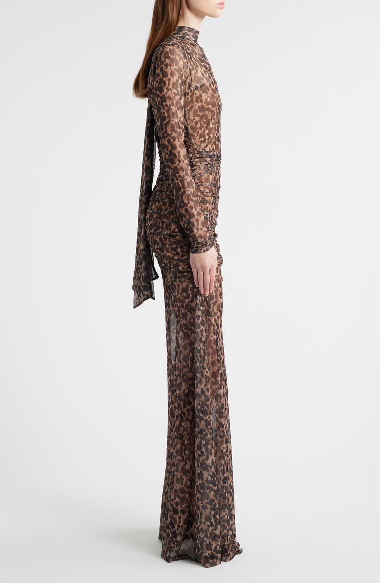 Black Halo Scarlett Long Sleeve Sheer Mesh Gown, Alternate, color, Leopard Jersey