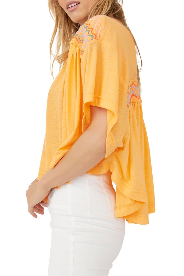 Market Embroidered V-Neck Top, Alternate, color, CARROT GINGER