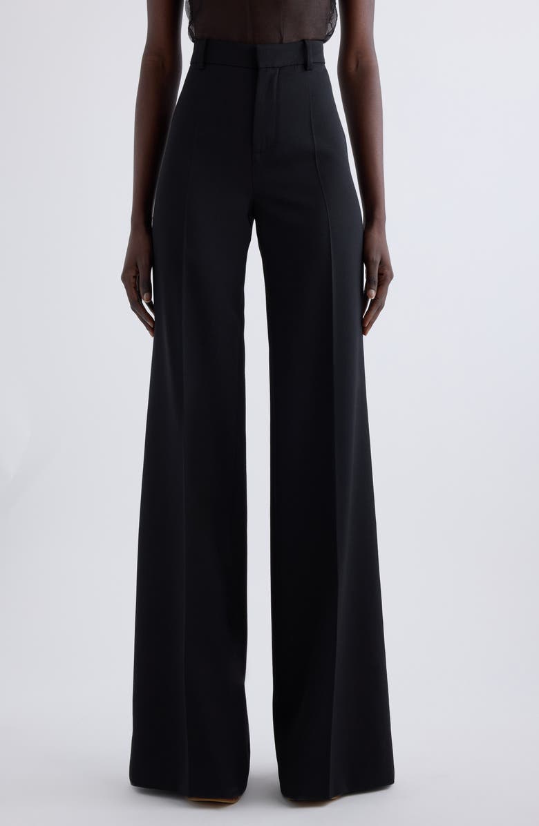 Chloé Wool Grain de Poudre Flare Leg Pants, Main, color, 