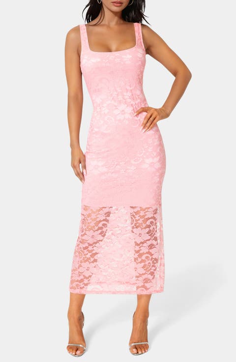 Square Neck Lace Maxi Dress