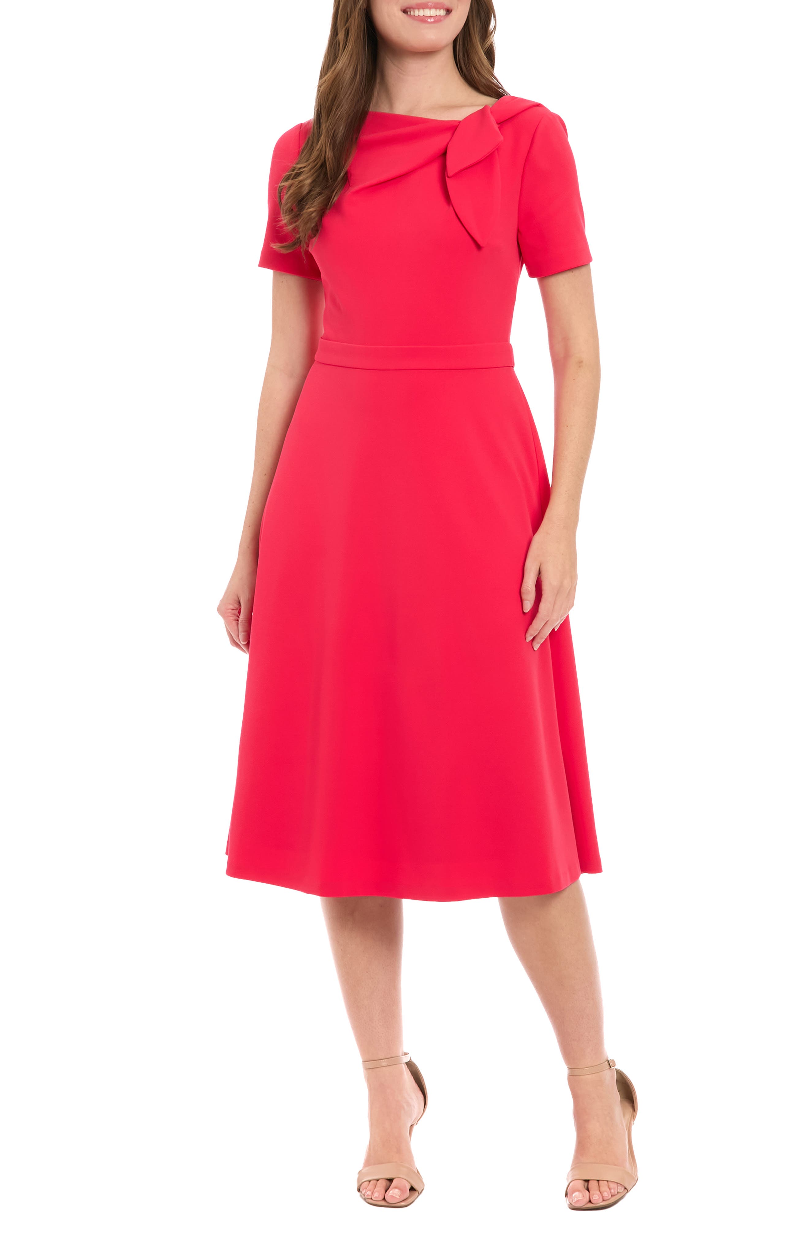 London Times Scuba Crepe Fit & Flare Dress