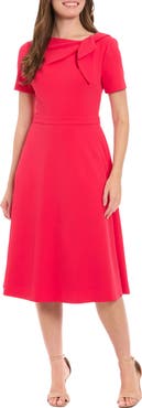 London Times Scuba Crepe Fit & Flare Dress