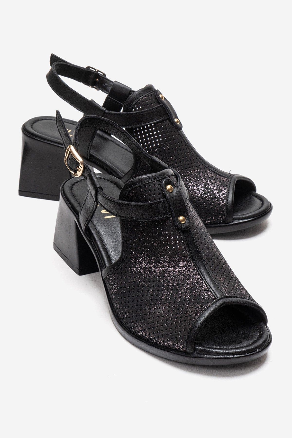 Forever & Always Shoes Janelle Leather Block Heel Sandal, Main, color, Black