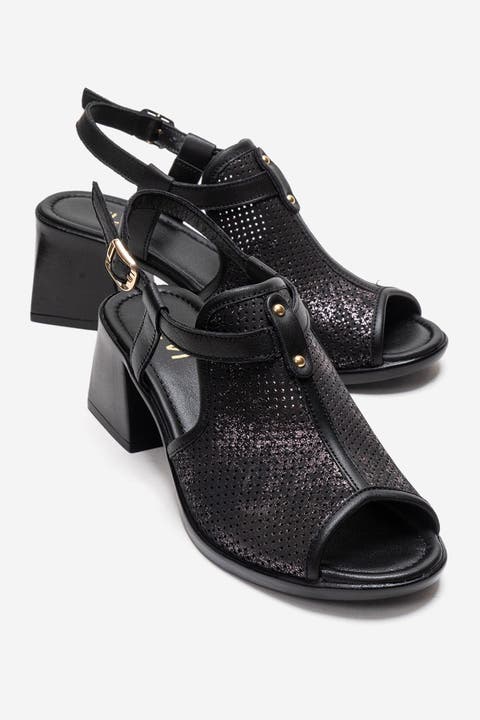 Janelle Leather Block Heel Sandal