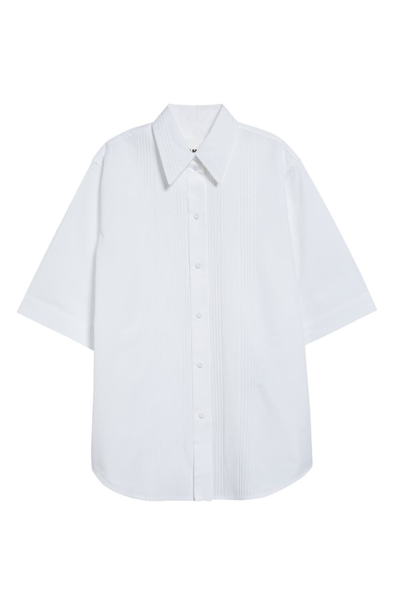 Jil Sander Pintuck Short Sleeve Cotton Button-Up Shirt, Alternate, color,