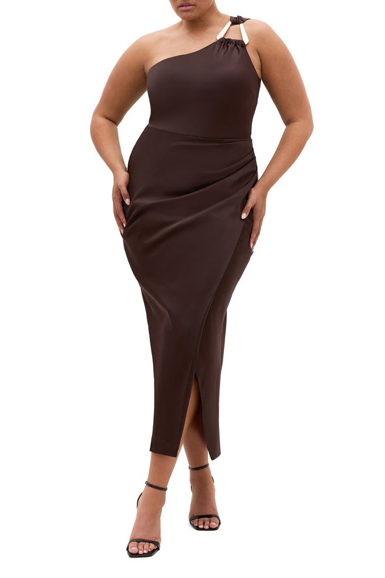 Jayne One-Shoulder Dress, Main, color, CHOCOLATE