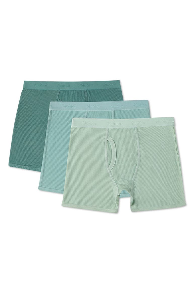 3 Pair Ribbed Modal Boxer Briefs, Solid Colors, Main, color, Green Multi