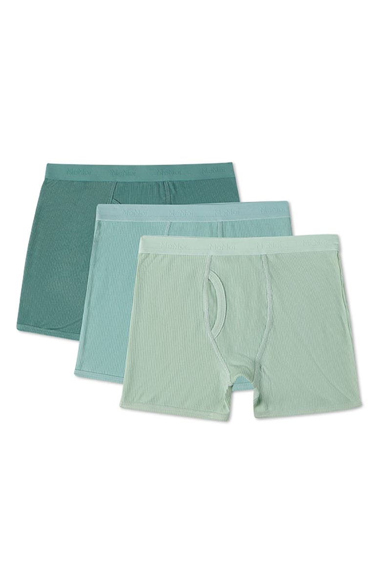 MeMoi 3 Pair Ribbed Modal Boxer Briefs, Solid Colors, Main, color, Green Multi