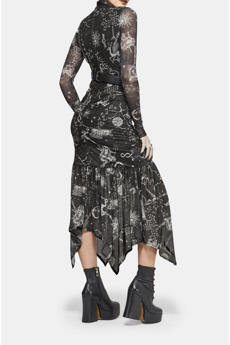 Isolde Medieval Map Mesh Midaxi Dress, Alternate, color, Black