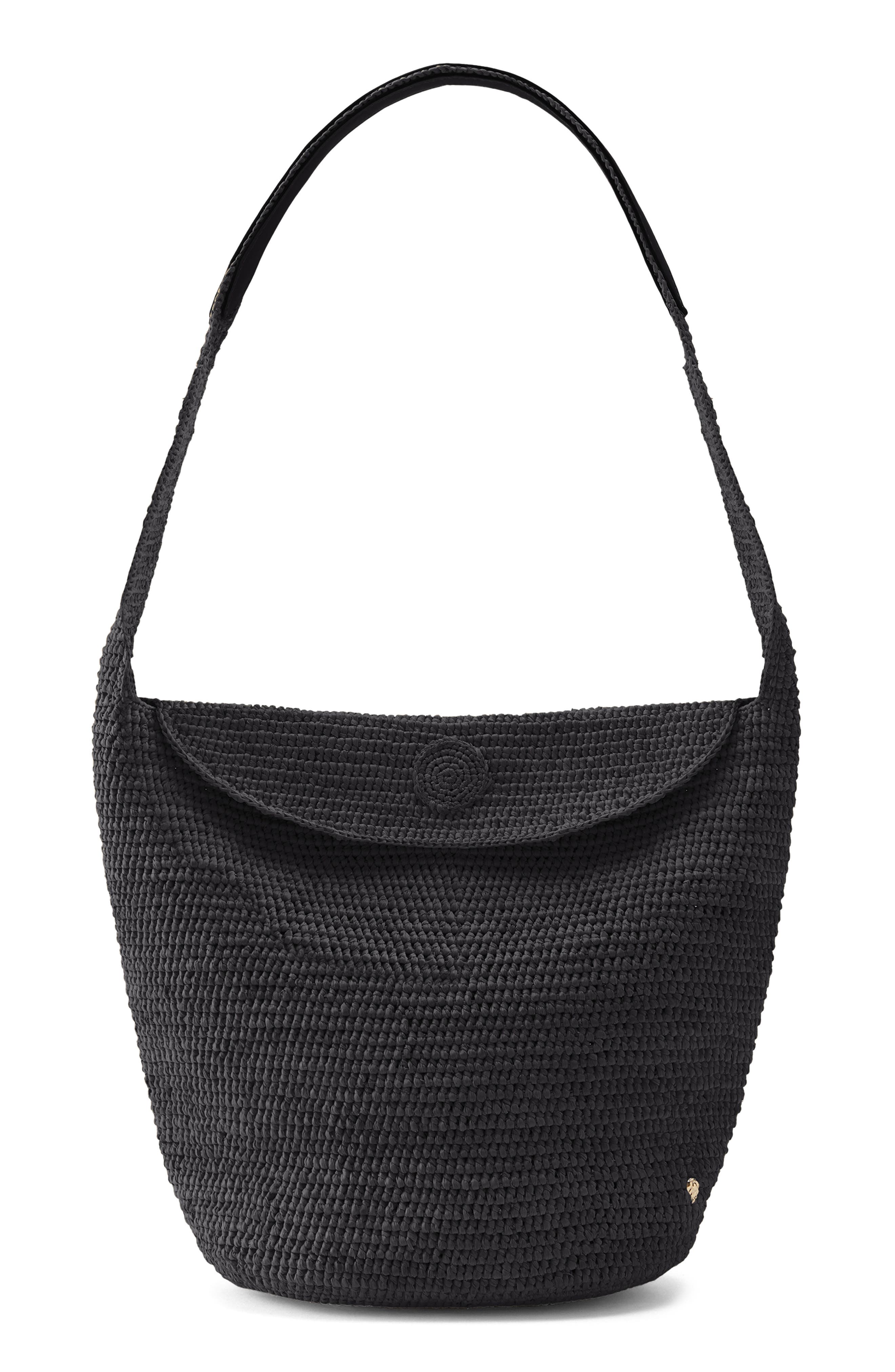 Helen Kaminski Yala Crochet Raffia Shoulder Bag, Main, color, Charcoal/ Black