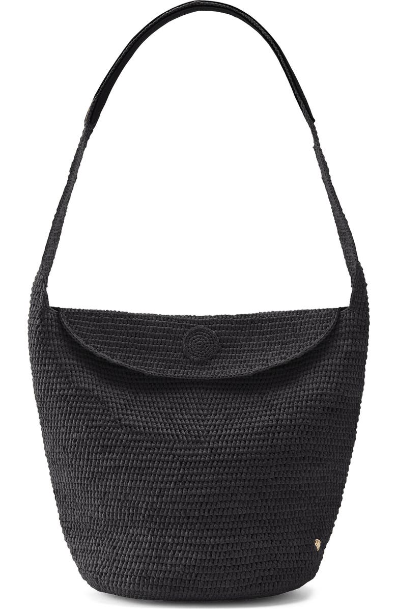 Helen Kaminski Yala Crochet Raffia Shoulder Bag, Main, color, Charcoal/ Black