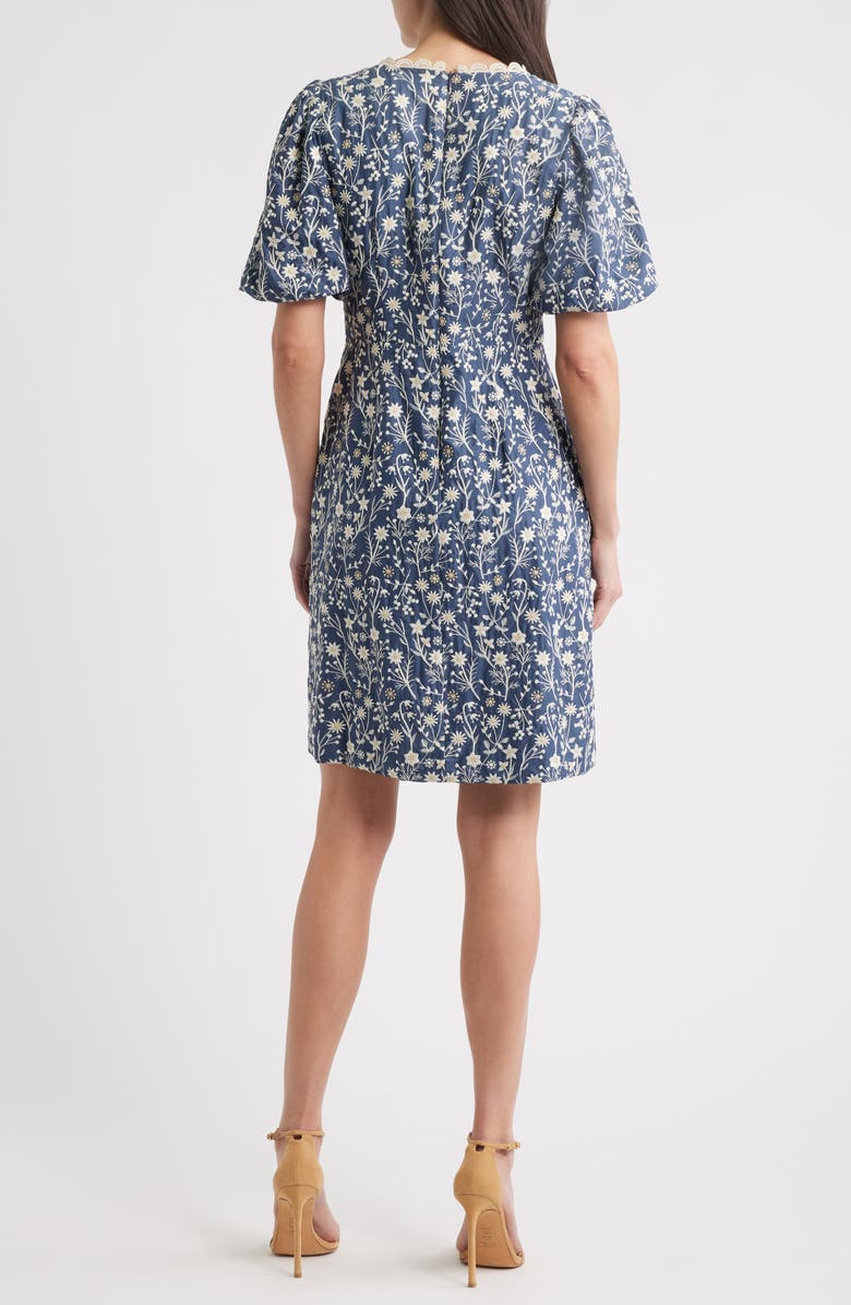 Eliza J Embroidered Puff Sleeve Dress, Alternate, color, Denim