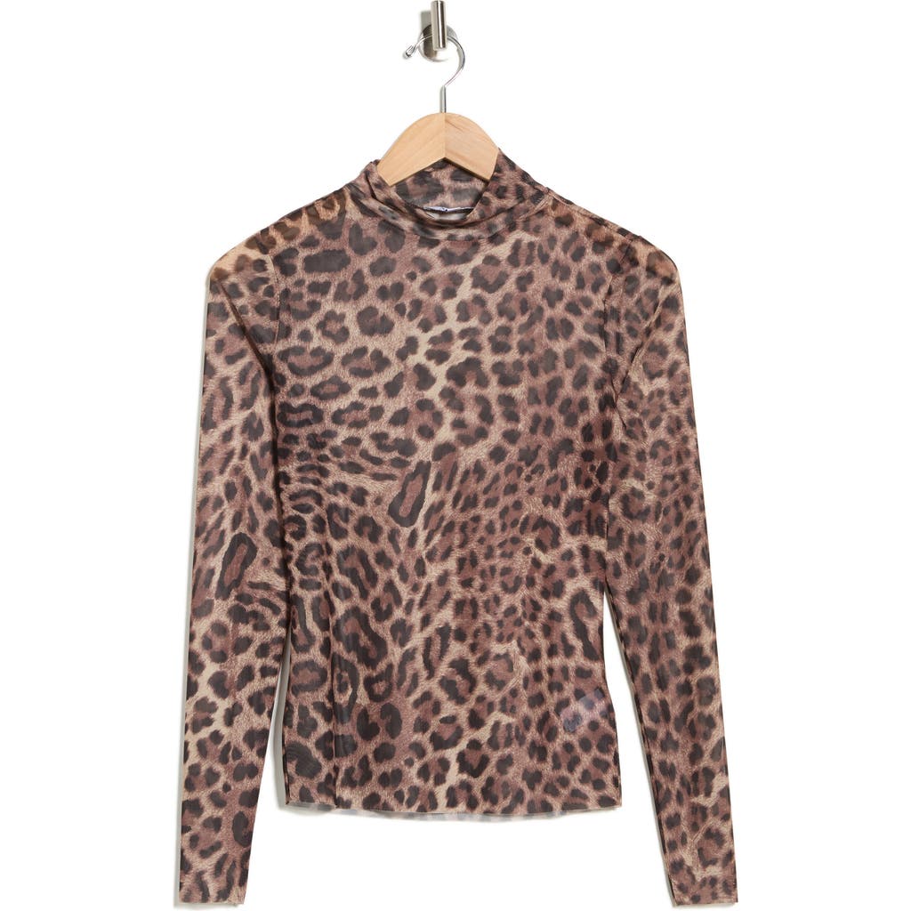 Afrm Los Angeles Zoe Mock Neck Mesh Top In Animal Print