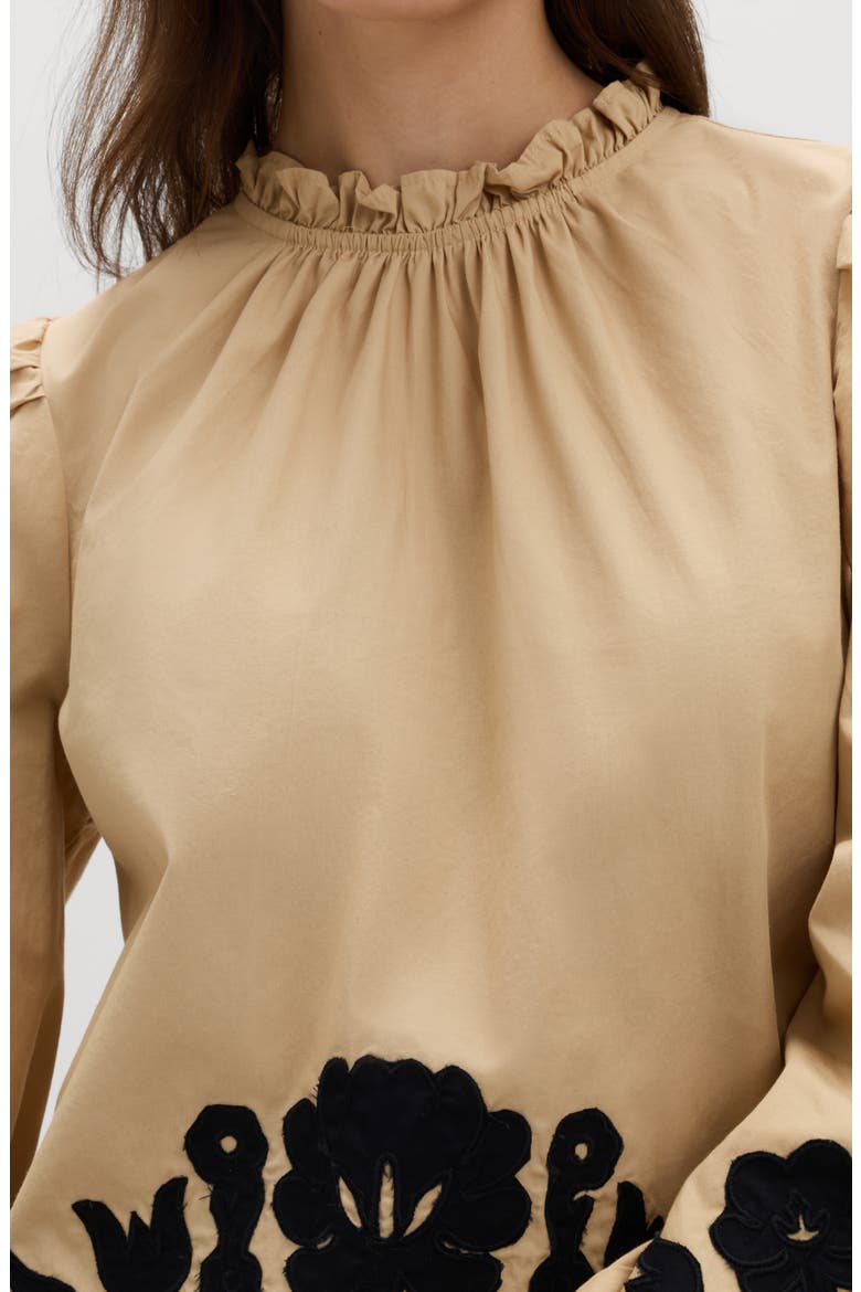 Floral Embroidered Mock Neck Top, Alternate, color, BROWN
