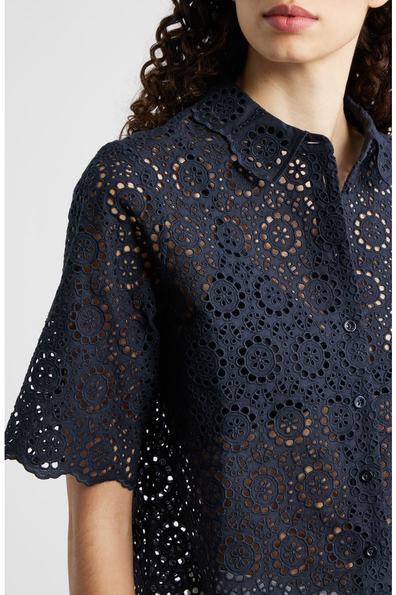 The Petal Eyelet Crop Shirt, Alternate, color, NAVY