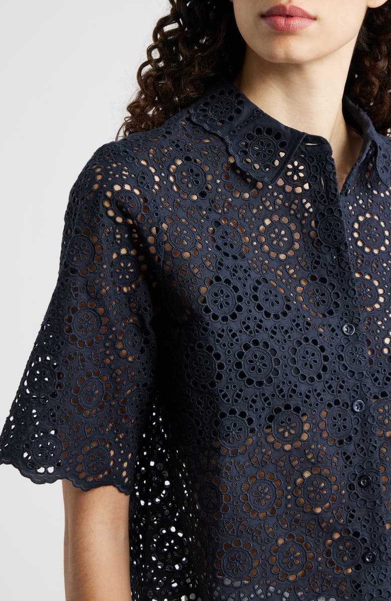 FRAME The Petal Eyelet Crop Shirt, Alternate, color, Navy
