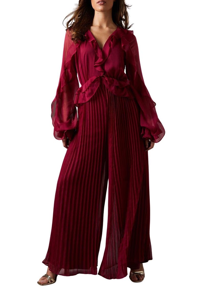 Soft Chiffon Frill Jumpsuit, Alternate, color, Berry