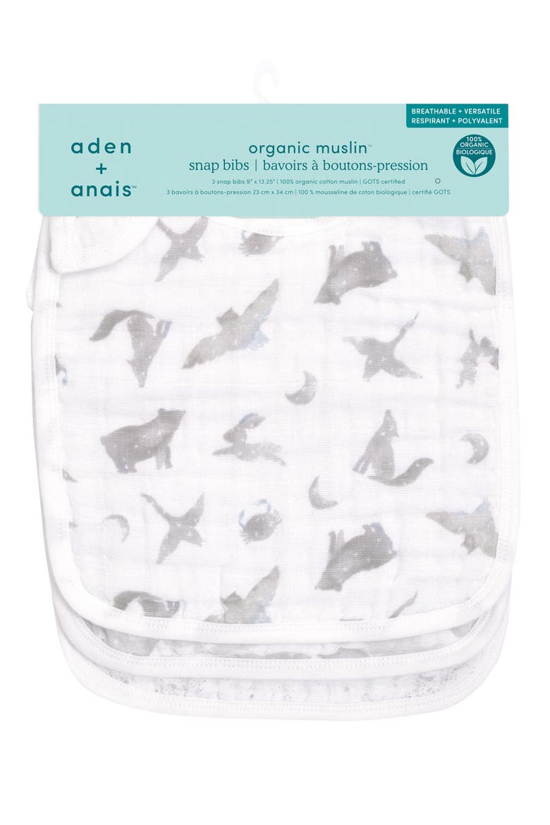 3-Pack Classic Organic Cotton Muslin Snap Bibs, Alternate, color, MAP THE STARS GREY
