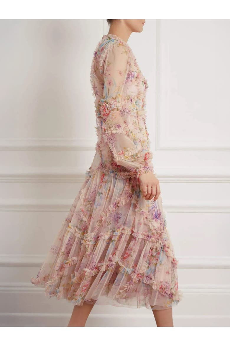 Floral Diamond Ruffle Ballerina Dress, Alternate, color, Topaz Pink