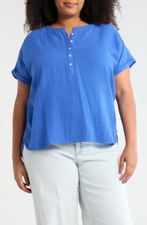 Cotton Gauze Popover Top (Plus)