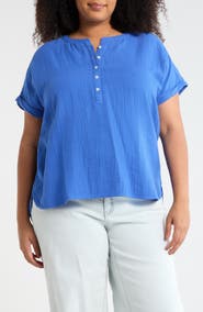 Caslon® Cotton Gauze Popover Top