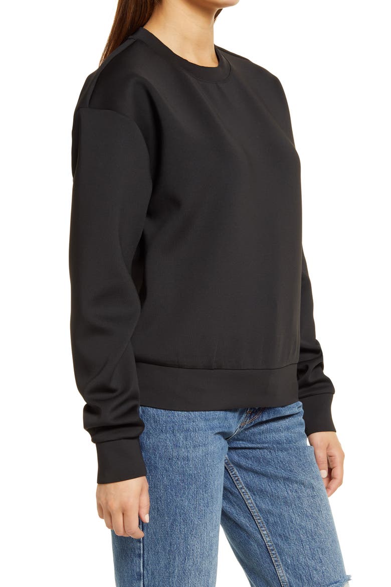 Scuba Crepe Boyfriend Sweatshirt, Alternate, color, BLACK001