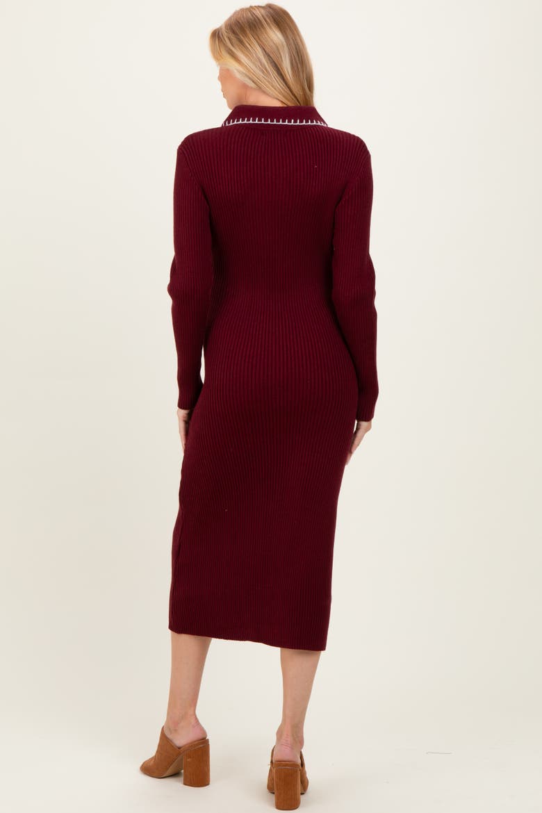 Contrast Stitch Midi Sweater Dress, Alternate, color, Burgundy