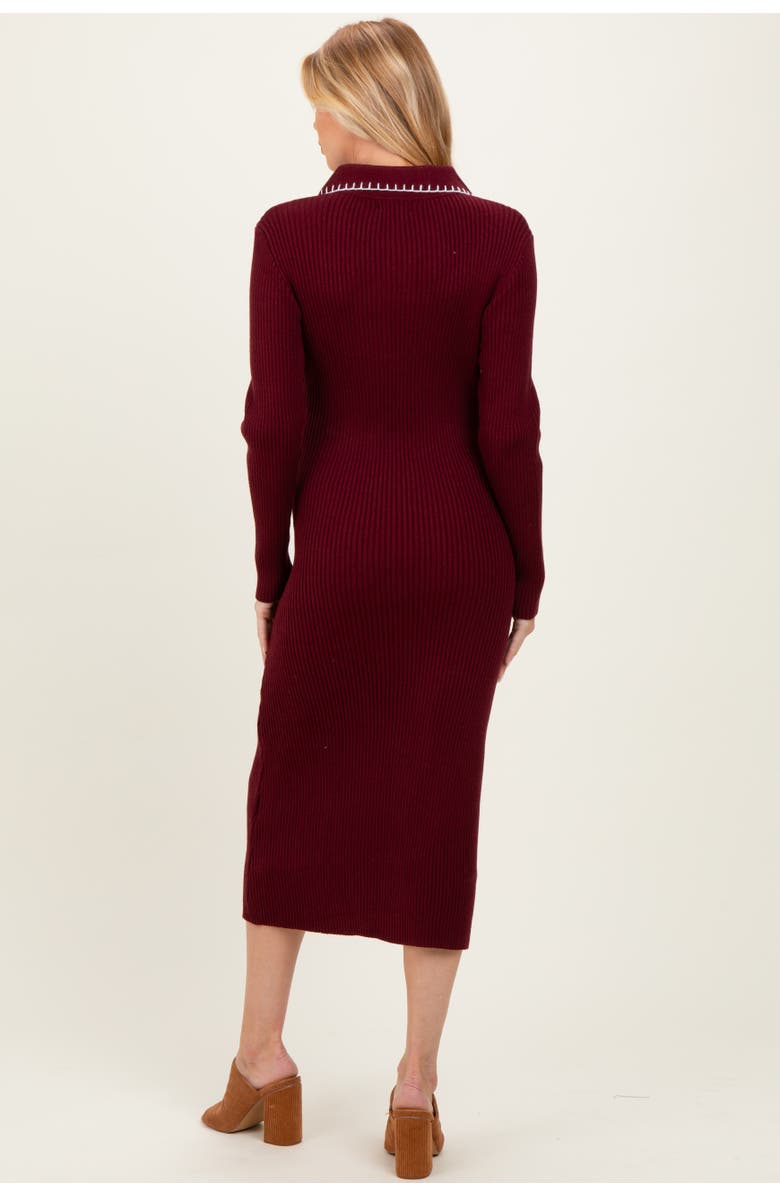 PinkBlush Contrast Stitch Midi Sweater Dress, Alternate, color, Burgundy