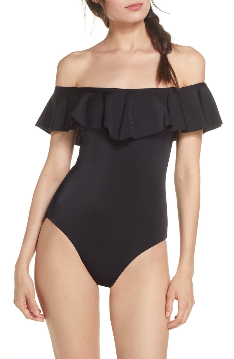Chelsea28 Off the Shoulder Ruffle One-Piece Swimsuit, Main, color, 