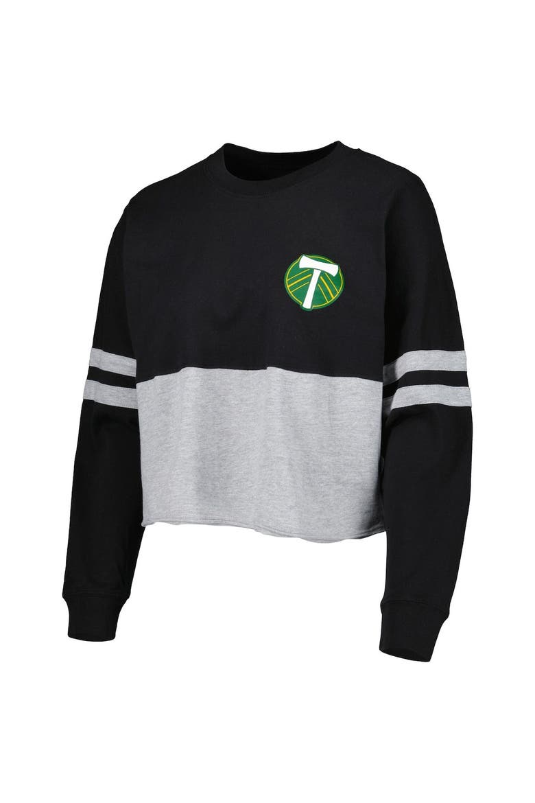Women's Black/Heather Gray Portland Timbers Cropped Retro Jersey Long Sleeve T-Shirt, Alternate, color, Black