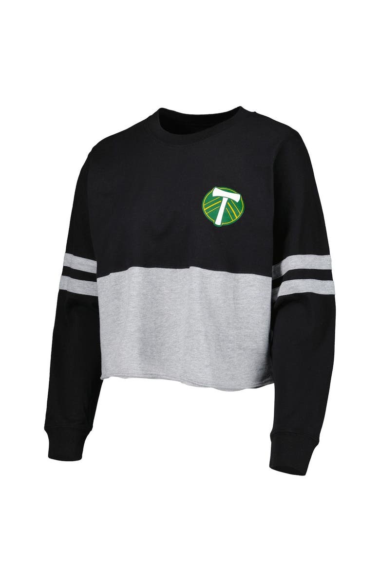 BOXERCRAFT Women's Black/Heather Gray Portland Timbers Cropped Retro Jersey Long Sleeve T-Shirt, Alternate, color, 