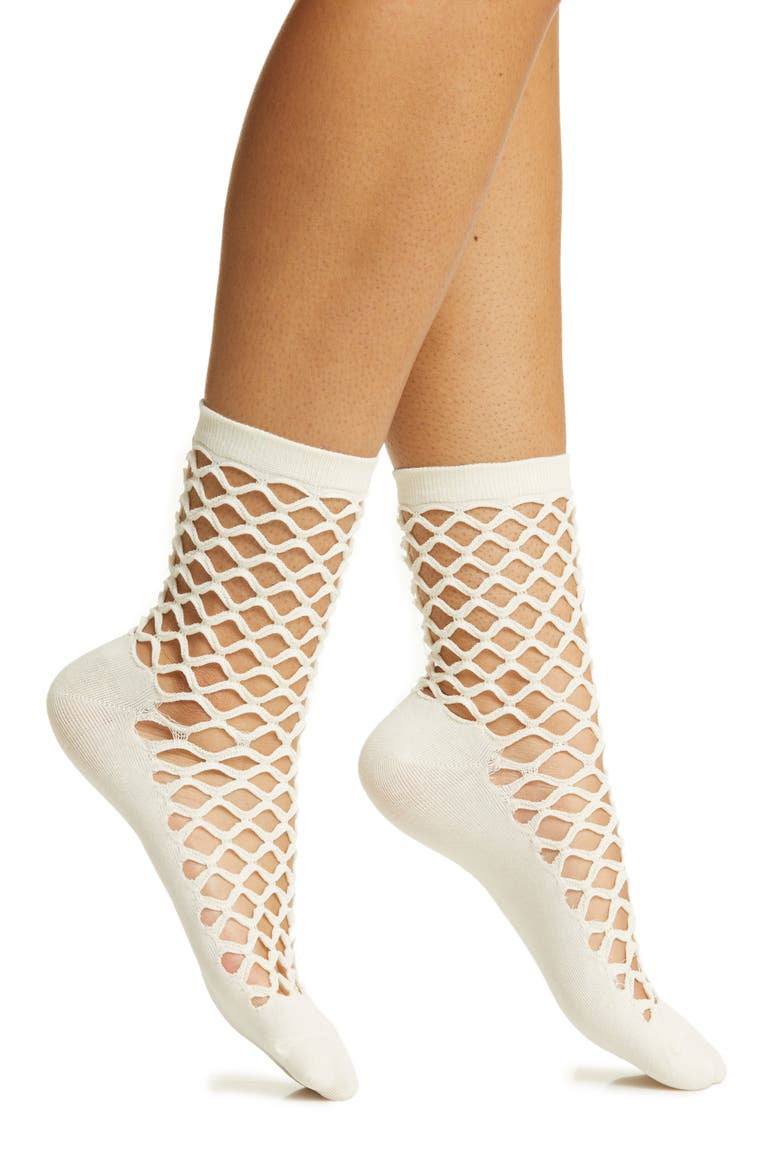 Hedge Fishnet Cotton Blend Crew Socks, Main, color, WHITE